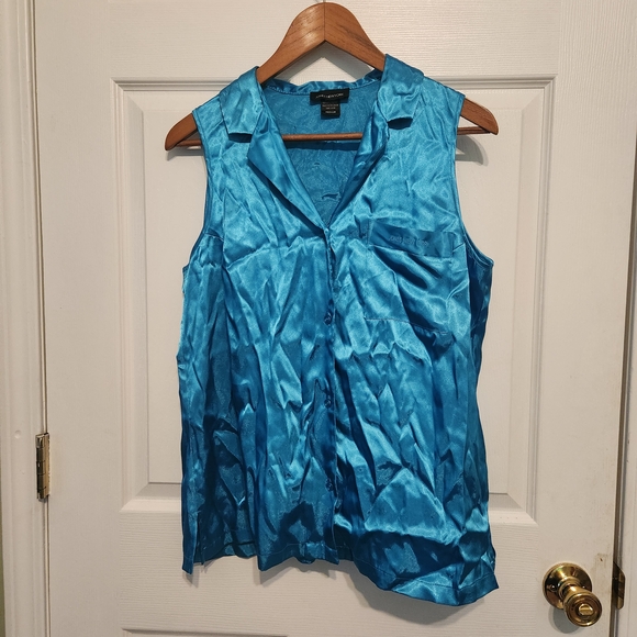 Jones New York Blue Sleeveless Notched Collar‎ Blouse - Picture 1 of 2